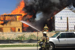 A large fire broke out at a residential construction site in Greenbelt, Maryland, consuming two rows of town houses and damaging a third row of occupied condominiums. (Courtesy Mark Brady/Prince George's County Fire and Rescue)