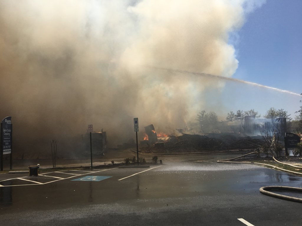 A large fire broke out at a residential construction site in Greenbelt, Maryland, consuming two rows of town houses and damaging a third row of occupied condominiums. (Courtesy Mark Brady/Prince George's County Fire and Rescue)