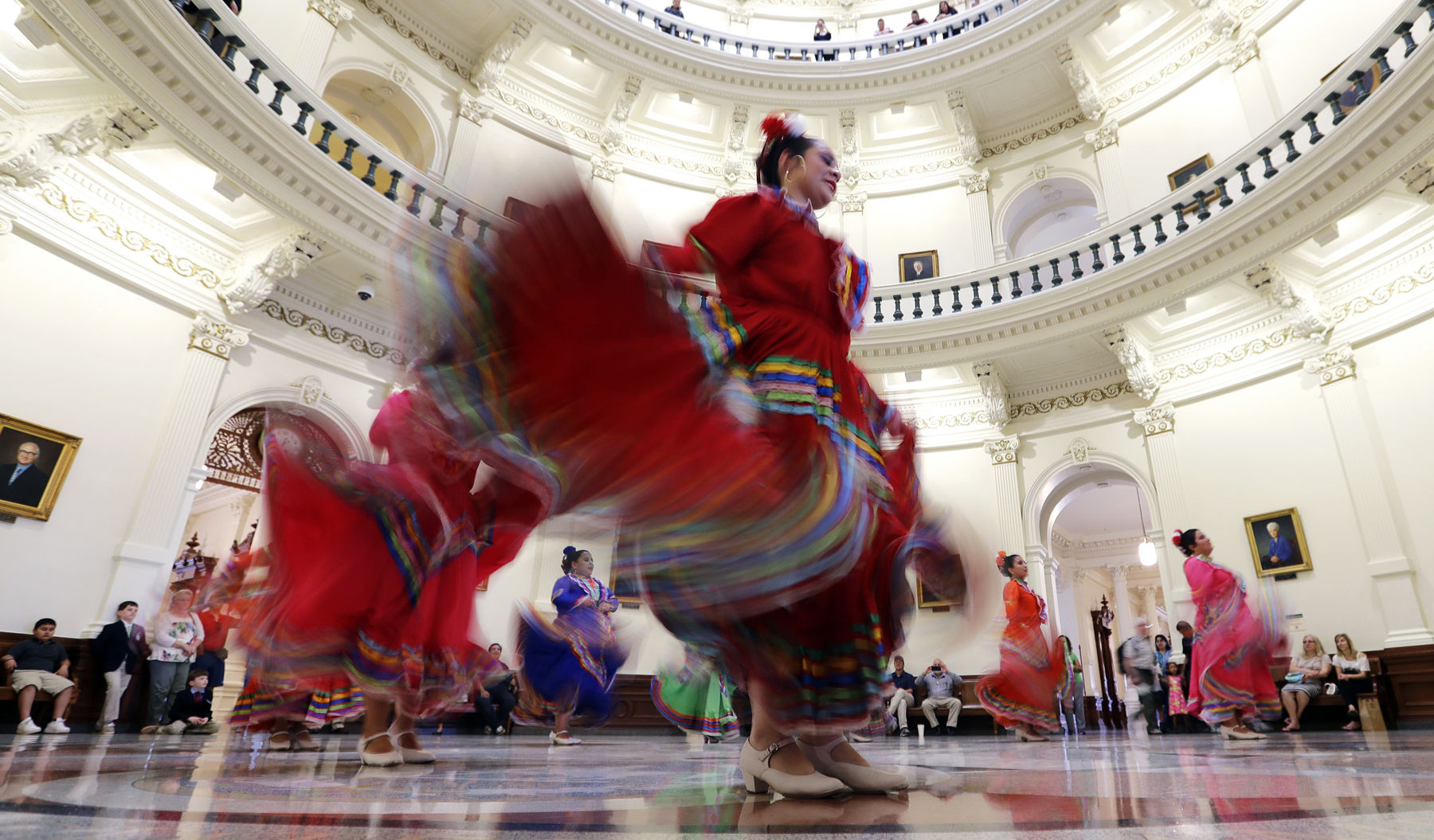 Ballet Folklorico dancers from Rio Grande City perform in the Rotunda of the Texas State Capitol, Wednesday, April 19, 2017, in Austin, Texas. (AP Photo/Eric Gay)