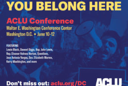 The ACLU also submitted alternative ads Monday, including this one that erases the words from the background protest signs. (Courtesy ACLU of D.C.)