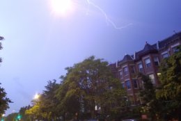 Lightning strikes in D.C.'s Columbia Heights neighborhood. (WTOP/Will Vitka) 