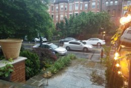 Rain comes down hard in D.C. Thursday evening. (WTOP/Will Vitka)
