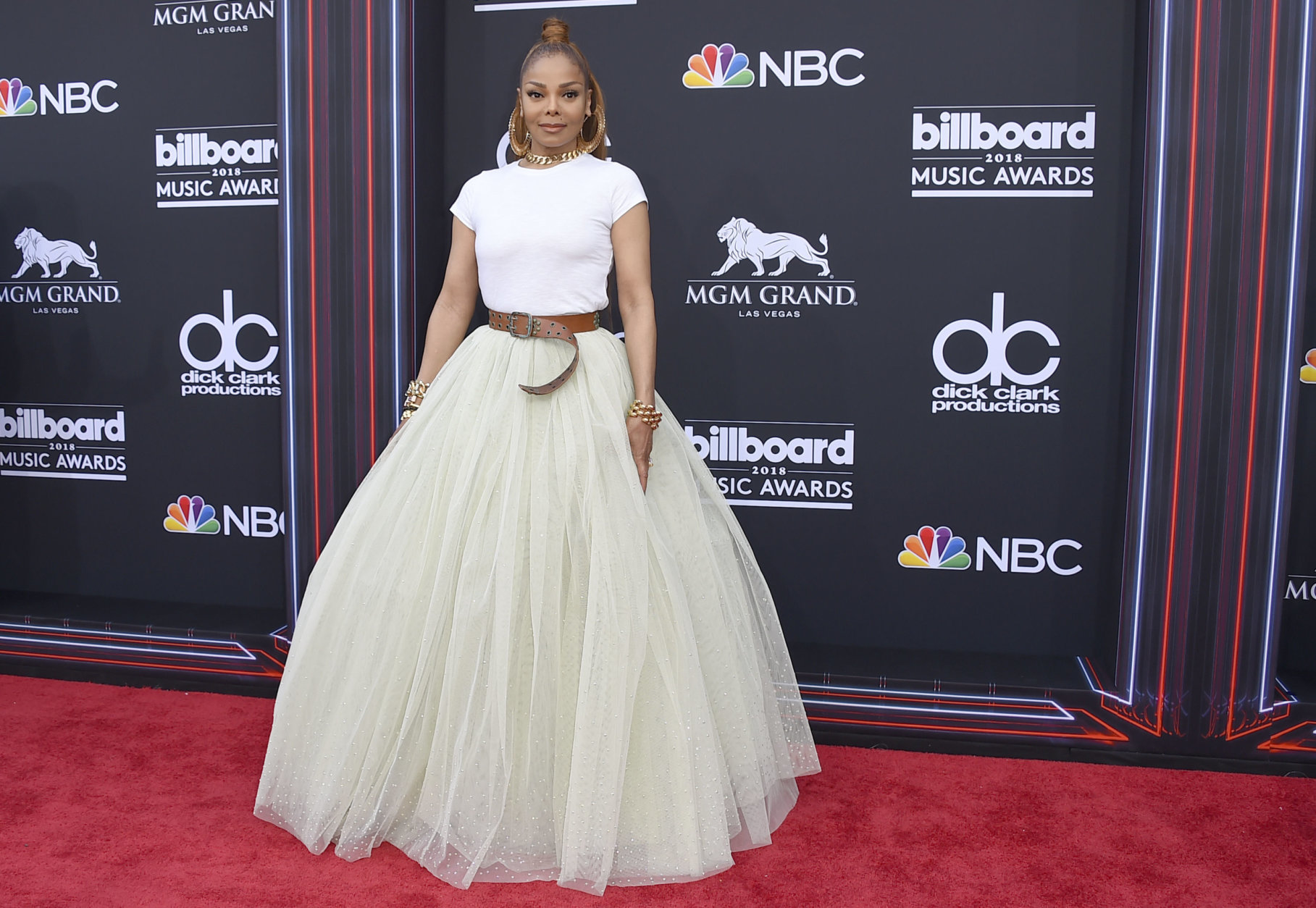 Janet Jackson arrives at the Billboard Music Awards at the MGM Grand Garden Arena on Sunday, May 20, 2018, in Las Vegas. (Photo by Jordan Strauss/Invision/AP)