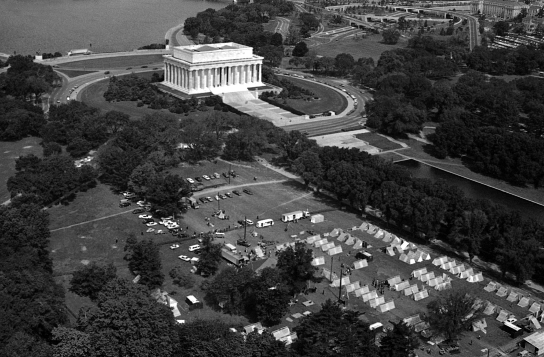 An aerial view of Poor People's Campaign tents, called Resurrection City in Washington, May 1968. (AP Photo/Barry Thumma)