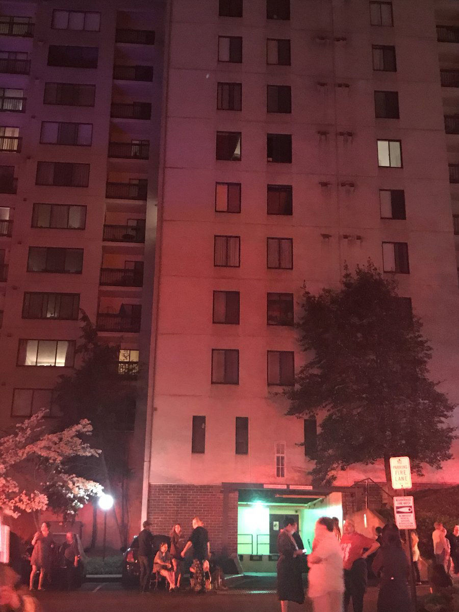 The scene outside of the building on Stevenson Avenue. One man was taken to the hospital in the fire, however officials said his injuries did not appear to be critical. (Courtesy Alexandria Fire EMS via Twitter)
