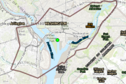 Unprotected areas could see flooding along this stretch of the Potomac River around high tide in Southwest D.C. (Courtesy National Weather Service)