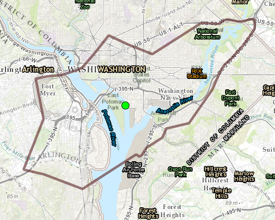Unprotected areas could see flooding along this stretch of the Potomac River around high tide in Southwest D.C. (Courtesy National Weather Service)