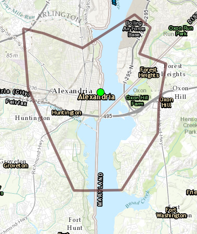 Unprotected areas could see flooding along this stretch of the Potomac River around high tide in Alexandria and Arlington County.(Courtesy National Weather Service)
