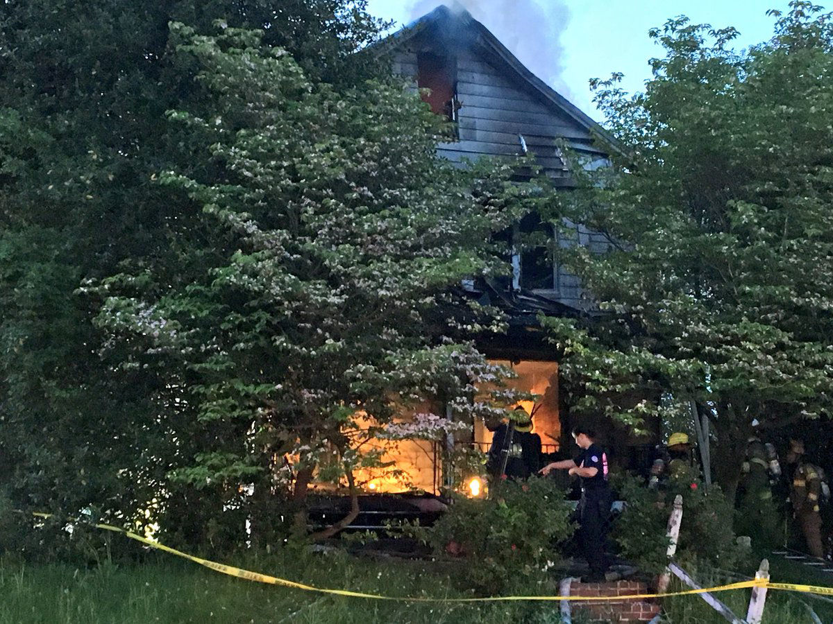 As of 6:43 a.m., most of the fire was out although some hot spots continued to burn in the attic. Officials are investigating to determine the cause and origin of the fire. (Courtesy Mark Brady via Twitter)