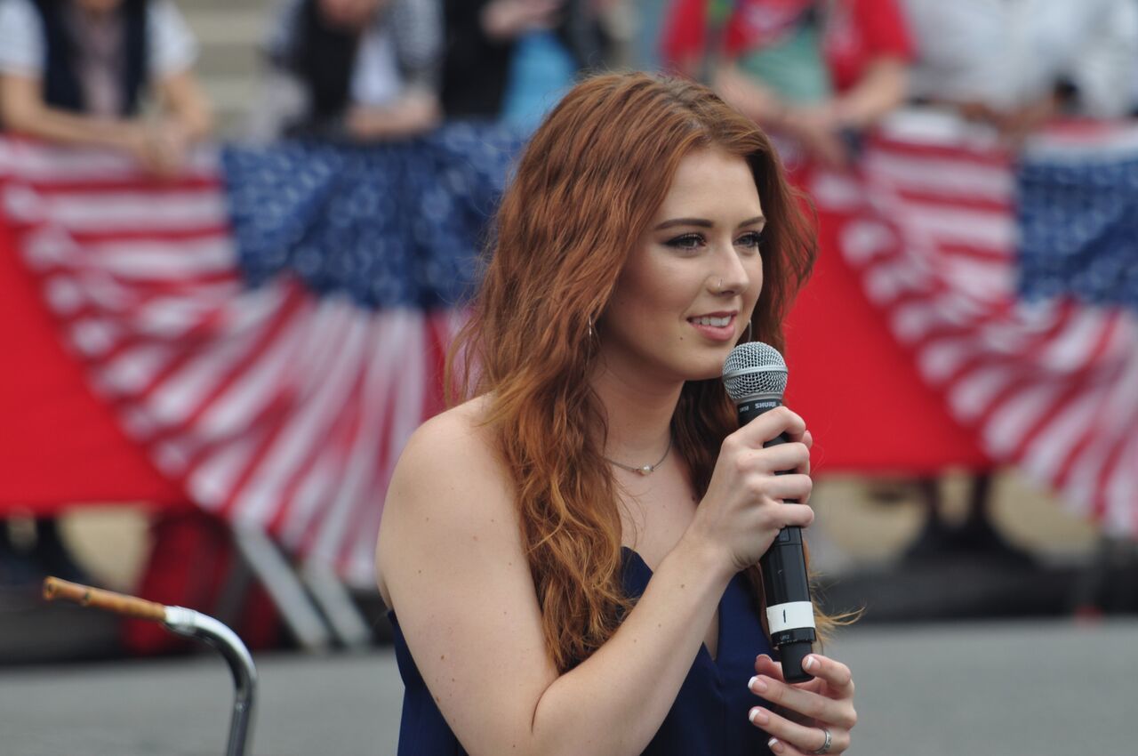 Cassidy Daniels performs on Monday, May 28, 2018, at the National Memorial Day Parade held annually along Constitution Avenue in D.C. (Monique Blyther/WTOP) 