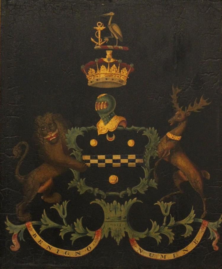 A coach (or possibly yacht) panel, circa 1800, with the arms of the Earl of Chatham (Courtesy The Potomack Company)