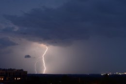 Lightning strikes in Northwest D.C. during severe storms on Tuesday, May 15, 2018. (WTOP/Dave Dildine)