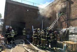 Fire crews responded to the fire at the warehouse in the 6500 block Chillum Place in Northwest around 3 p.m. (Courtesy DC Fire & EMS)