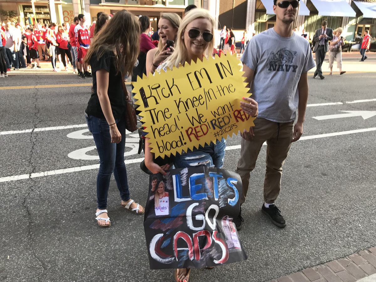 Some fans get, erm, graphic with their signs of support for the Washington Capitals in Game 7 on Wednesday, May 23, 2018. (WTOP/Michelle Basch)