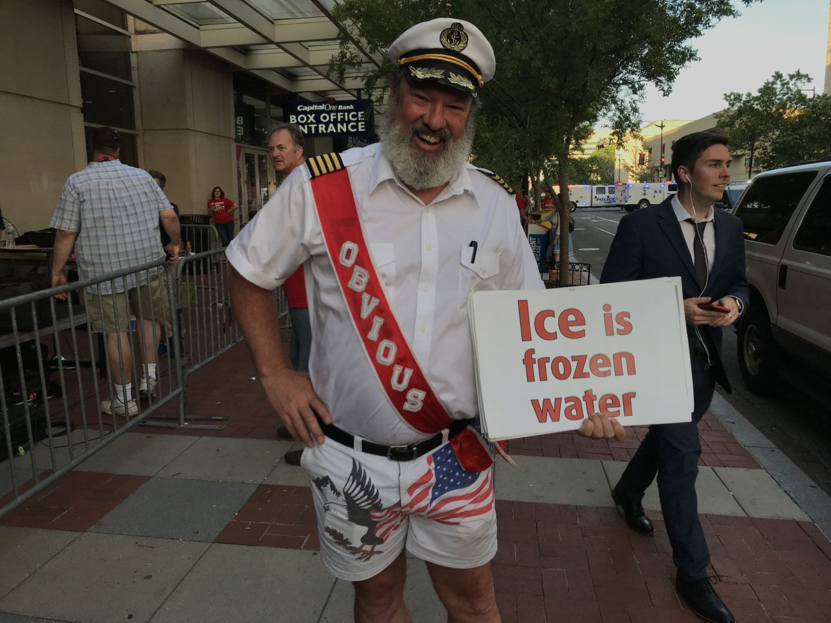Some interesting costumes were seen outside the Capital One Arena in Washington, D.C. as the Washington Capitals faced the Tampa Bay Lightning in Game 7 on Wednesday, May 23, 2018. (WTOP/Michelle Basch)