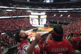 Fans celebrate in Washington, D.C. after the Washington Capitals score in Game 7 on Wednesday, May 23, 2018. (WTOP/Michelle Basch)