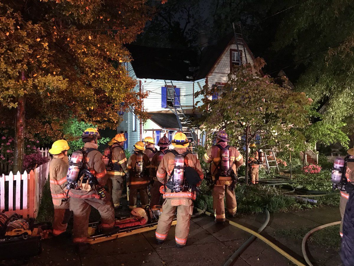 Lightning hit the roof of a house in Takoma Park, Maryland, Monday night, causing a fire and sending smoke through the neighborhood. (WTOP/Michelle Basch) 