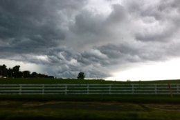The storm rolls in to Gaithersburg, Maryland, Thursday evening. (Courtesy Carolyn Raskauskas)