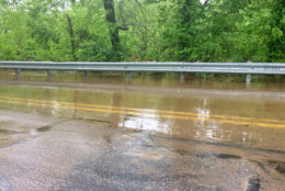Roads are still flooded in Frederick, Maryland, and water rescues are still happening Thursday, May 17, 2018. (WTOP/Nick Iannelli)
