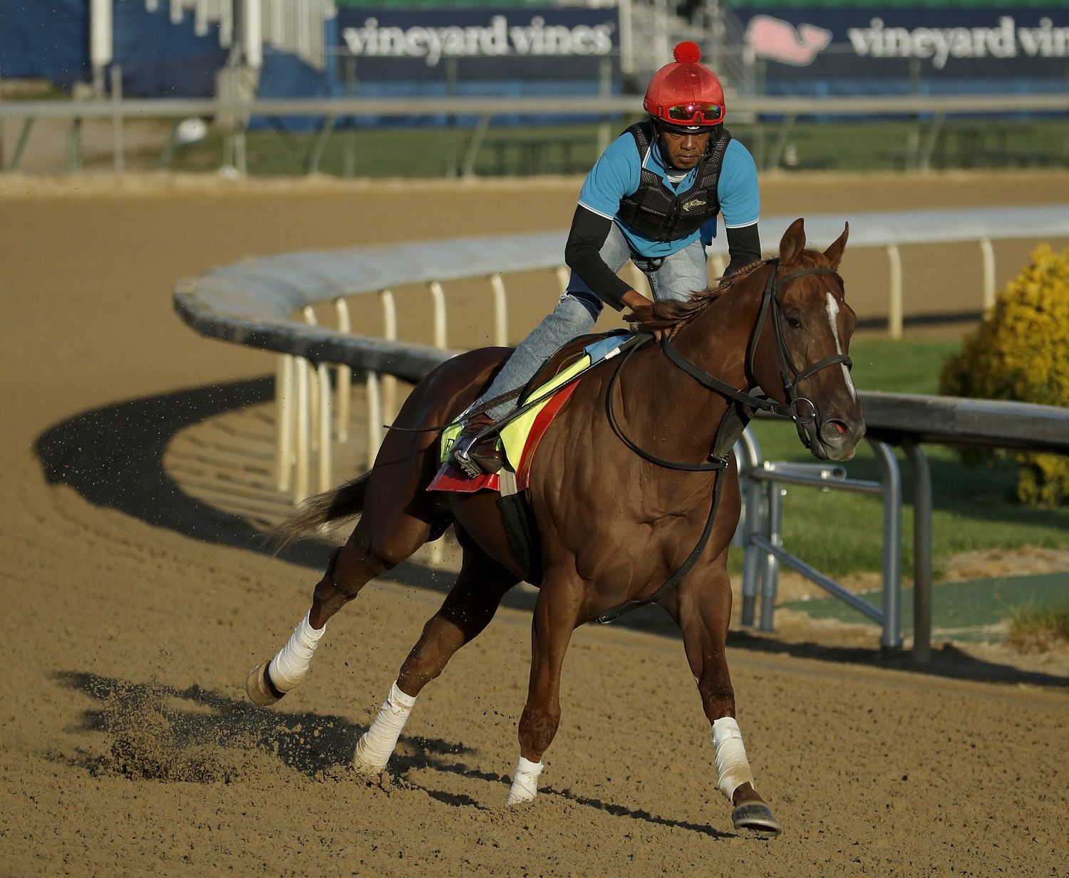 Kentucky Derby hopeful Flameaway runs during a morning workout at Churchill Downs Tuesday, May 1, 2018, in Louisville, Ky. The 144th running of the Kentucky Derby is scheduled for Saturday, May 5. (AP Photo/Charlie Riedel)