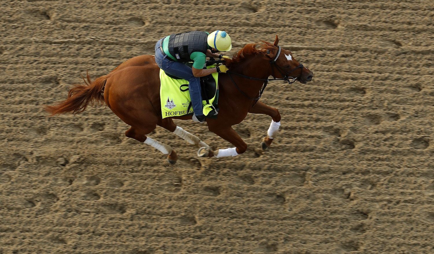 Kentucky Derby entrant Hofburg runs during a morning workout at Churchill Downs Wednesday, May 2, 2018, in Louisville, Ky. The 144th running of the Kentucky Derby is scheduled for Saturday, May 5. (AP Photo/Charlie Riedel)