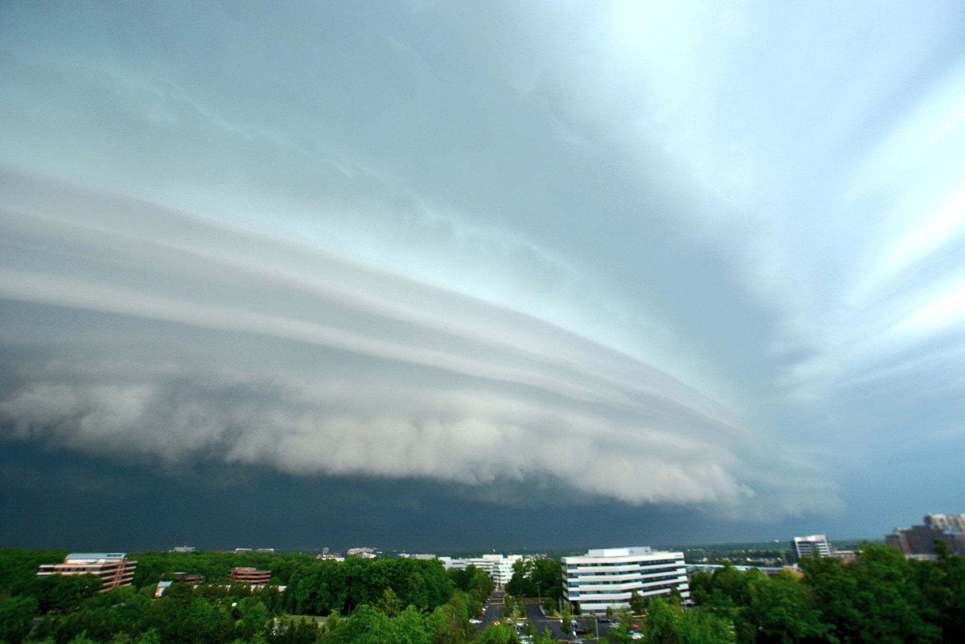 Storm clouds gather over Reston, Va., as strong storms rolled through the D.C. area Monday night. (WTOP/Dave Dildine)