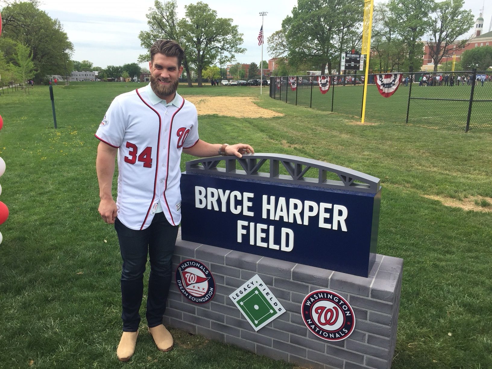 Hundreds of kids on Little League teams from around the District gathered at the Takoma Community Center in Northwest D.C. on Saturday to celebrate the newest Little League Baseball diamond in the region: Bryce Harper Field. (WTOP/John Domen)