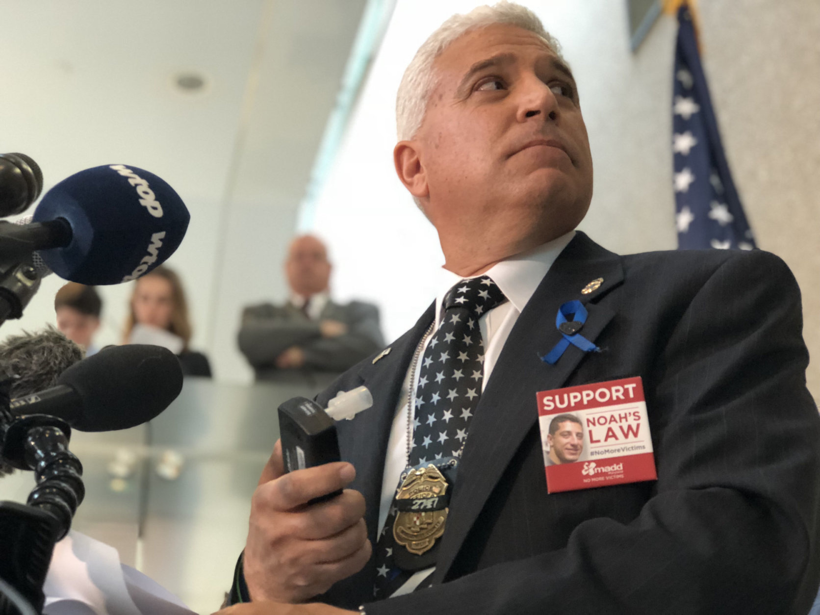 Rich Leotta announces the "Noah on patrol" court-watch program that will pressure judges into ordering interlock devices in all cases of DUI including cases where probation before judgement is ordered. (WTOP/Kate Ryan)