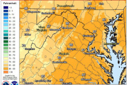 Temperatures are expected to reach the mid to upper 80s for most parts of the D.C. area on Friday, May 25. (Courtesy National Weather Service)