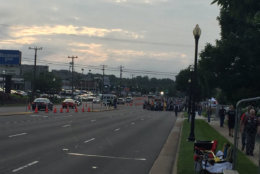 Bikers ahead of the Ride of the Patriots to the Pentagon on Route 50 in Fairfax, Virginia. The riders here, and thousands of others, will join Rolling Thunder. (WTOP/John Domen)