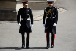Britain's Prince Harry, left, and best man Prince William arrive for the wedding ceremony at St. George's Chapel in Windsor Castle in Windsor, near London, England, Saturday, May 19, 2018. (Odd Anderson/pool photo via AP)