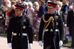 Prince Harry walks with his best man, Prince William, Duke of Cambridge as they arrive at St George's Chapel at Windsor Castle before the wedding of Prince Harry to Meghan Markle on May 19, 2018 in Windsor, England. (Photo by Chris Radburn - WPA Pool/Getty Images)