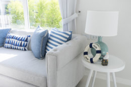 table lamp in blue tone beach house living room interior