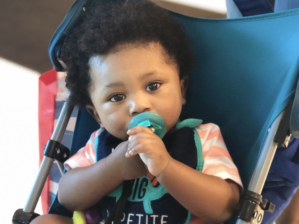 Asa Coleman Patton's grandmother brought him to the "Smart Start for Babies" kick off on Thursday, May 3, 2018, in Cheverly, Maryland. (WTOP/Kate Ryan)