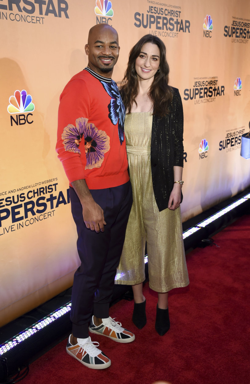 Actors Brandon Victor Dixon, left, and Sara Bareilles participate in NBC's Jesus Christ Superstar Live in Concert press junket at the Church of St. Paul the Apostle on Tuesday, Feb. 27, 2018, in New York. (Photo by Evan Agostini/Invision/AP)