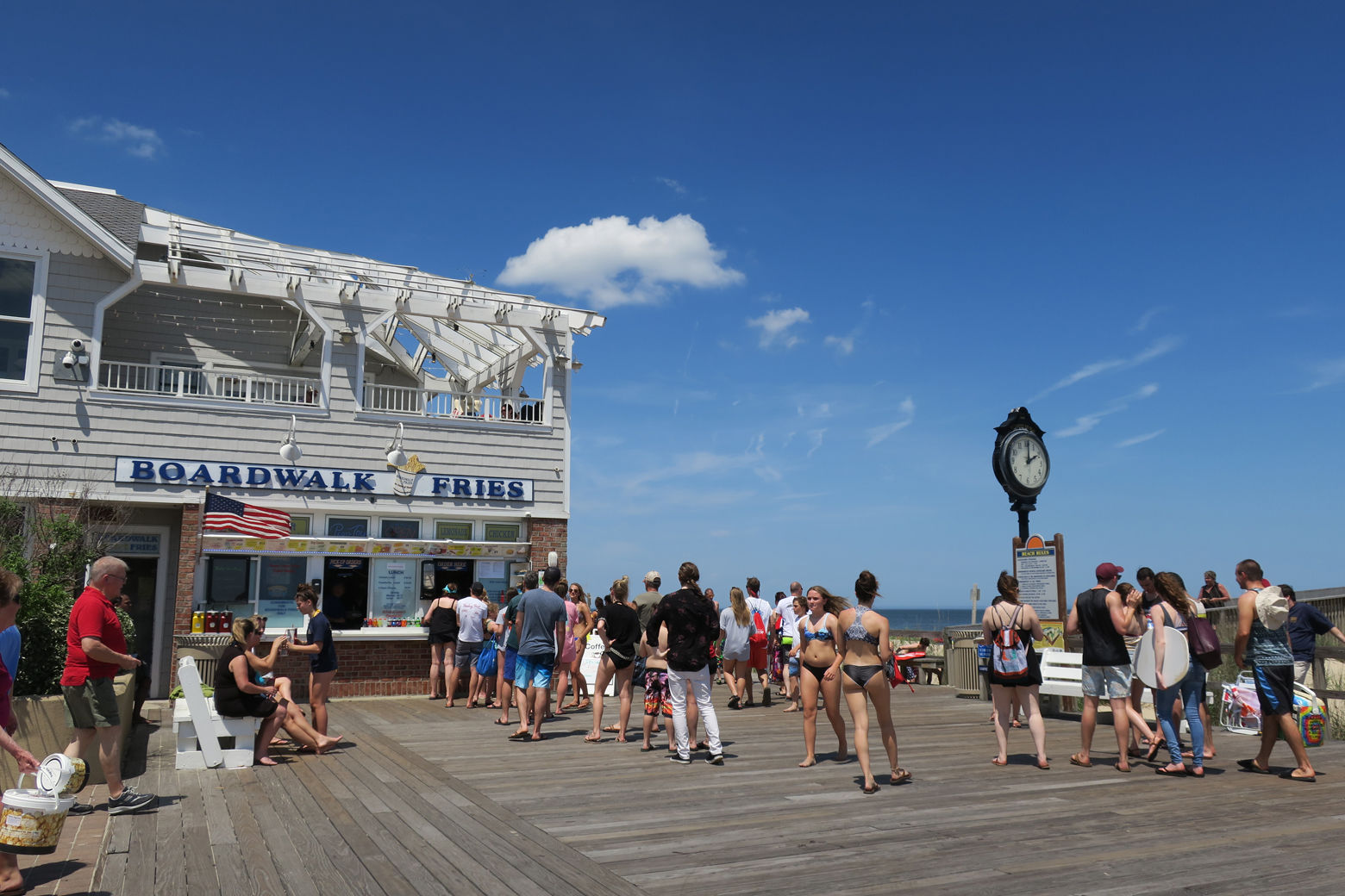 Bethany Beach boardwalk and Boardwalk Fries are shown