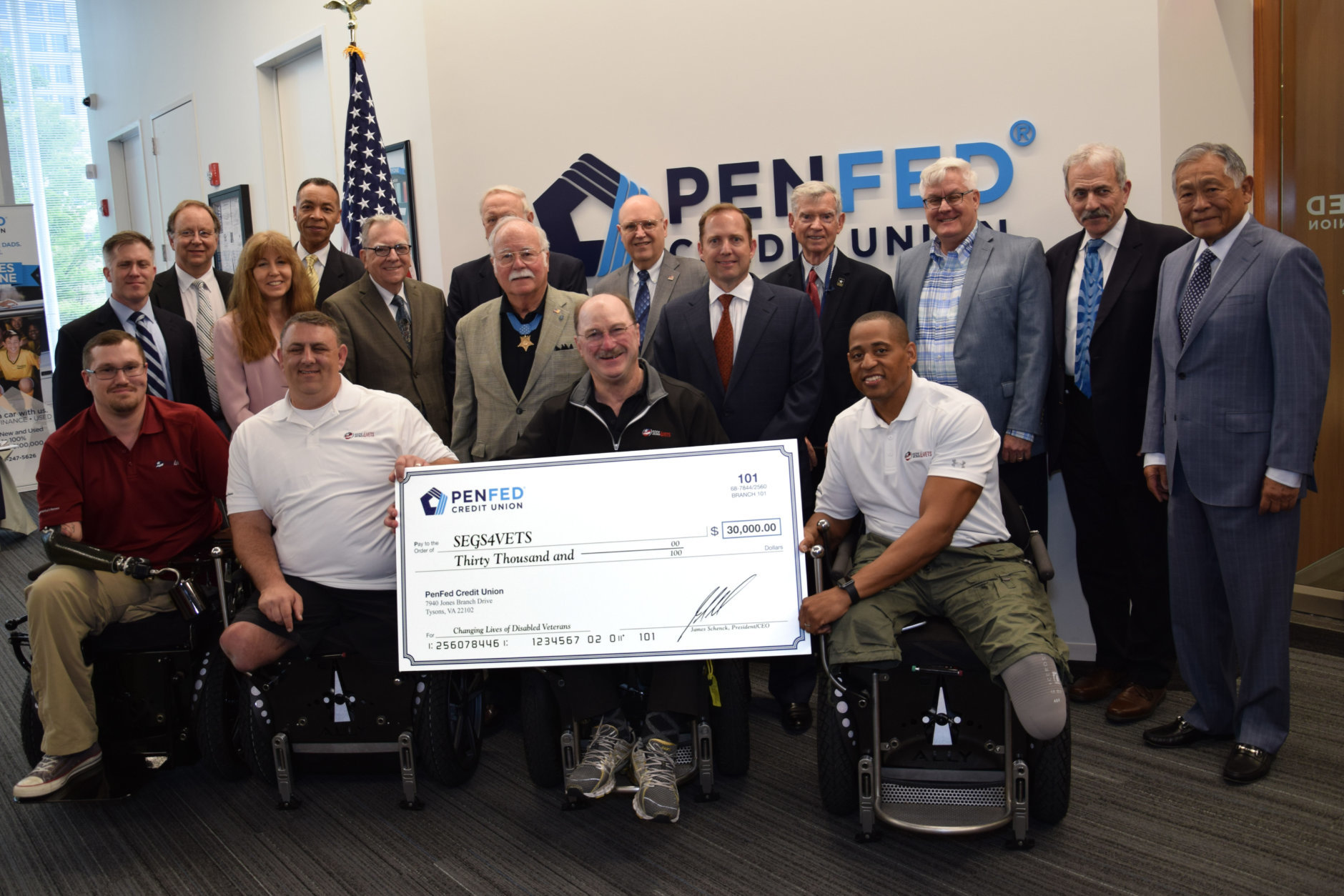 Retired Master Sgt. Cedric King, right, received his new Segway chair thanks to a $30,000 donation the PenFed Foundation made to Segs4Vets for the purchase of two Segway chairs in April 2017. (Courtesy PenFed)