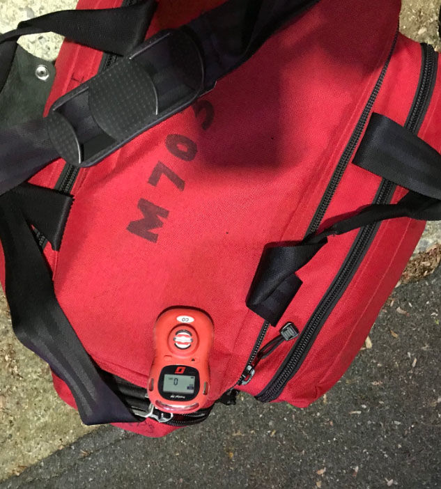 Montgomery County firefighters a carry first aid bag with a carbon monoxide monitor attached to it during a response to a call for high levels of carbon monoxide at a residence on Friday, May 11, 2018. (Courtesy Montgomery County Fire & Rescue Service)
