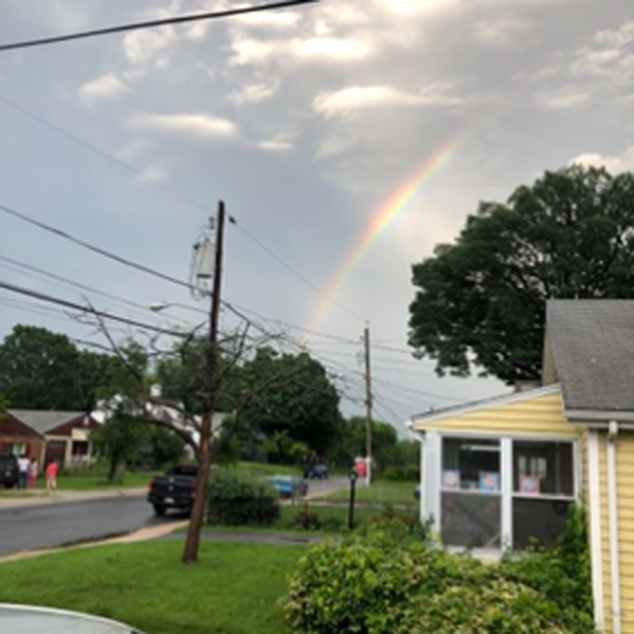 A rainbow appears in Rockville, Maryland, on Thursday, May 31, 2018. (Courtesy Cathi Sachs)