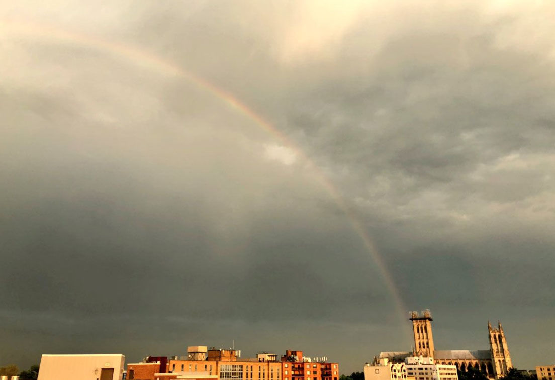 A rainbow appears over D.C. after a storm on Thursday, May 10, 2018. (WTOP/Dave Dildine)