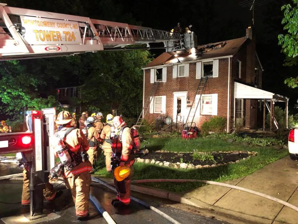 As volunteer firefighters responded to the first house fire, a second fire was dispatched in Takome Park. (Courtesy Takoma Park Volunteer Fire Department) 
