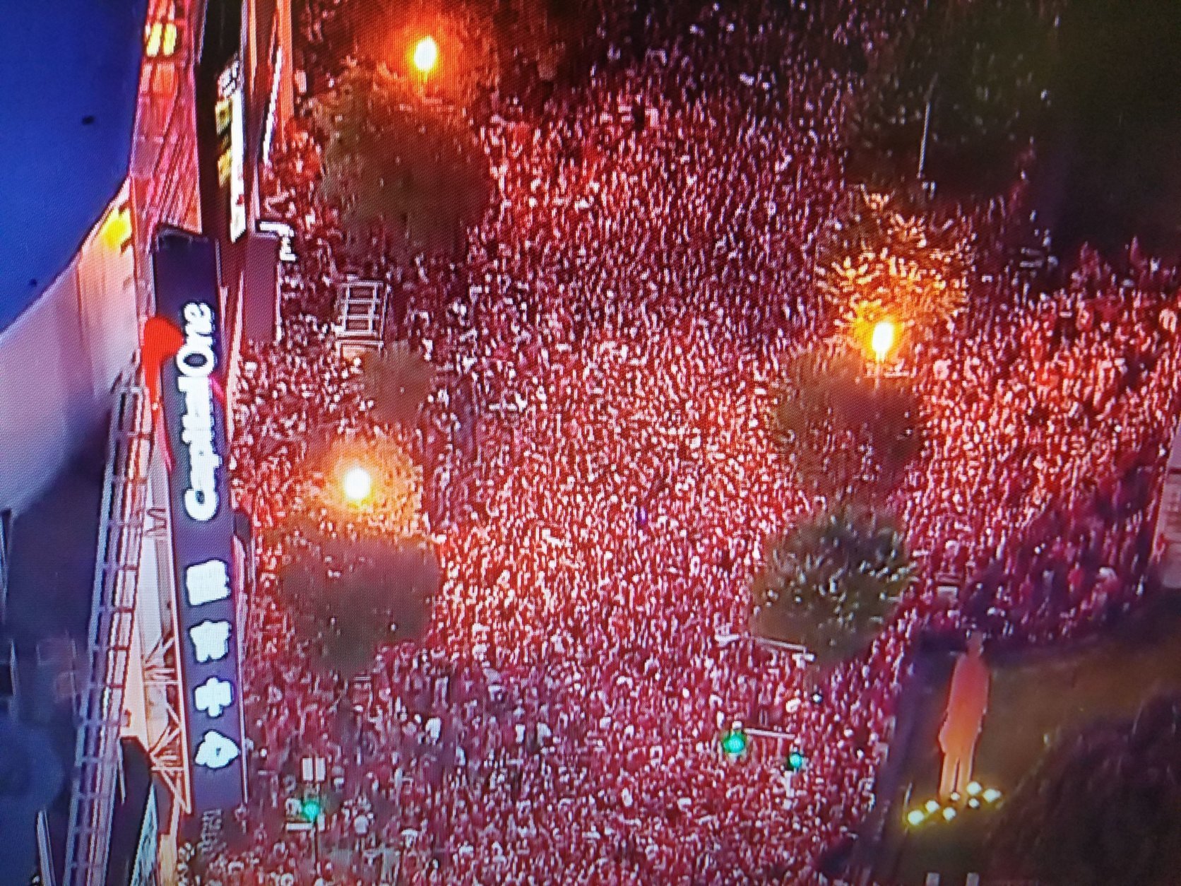 An immense crowd gathers outside  Capital One Arena during Thursday's game on June 7. (NBC Washington)