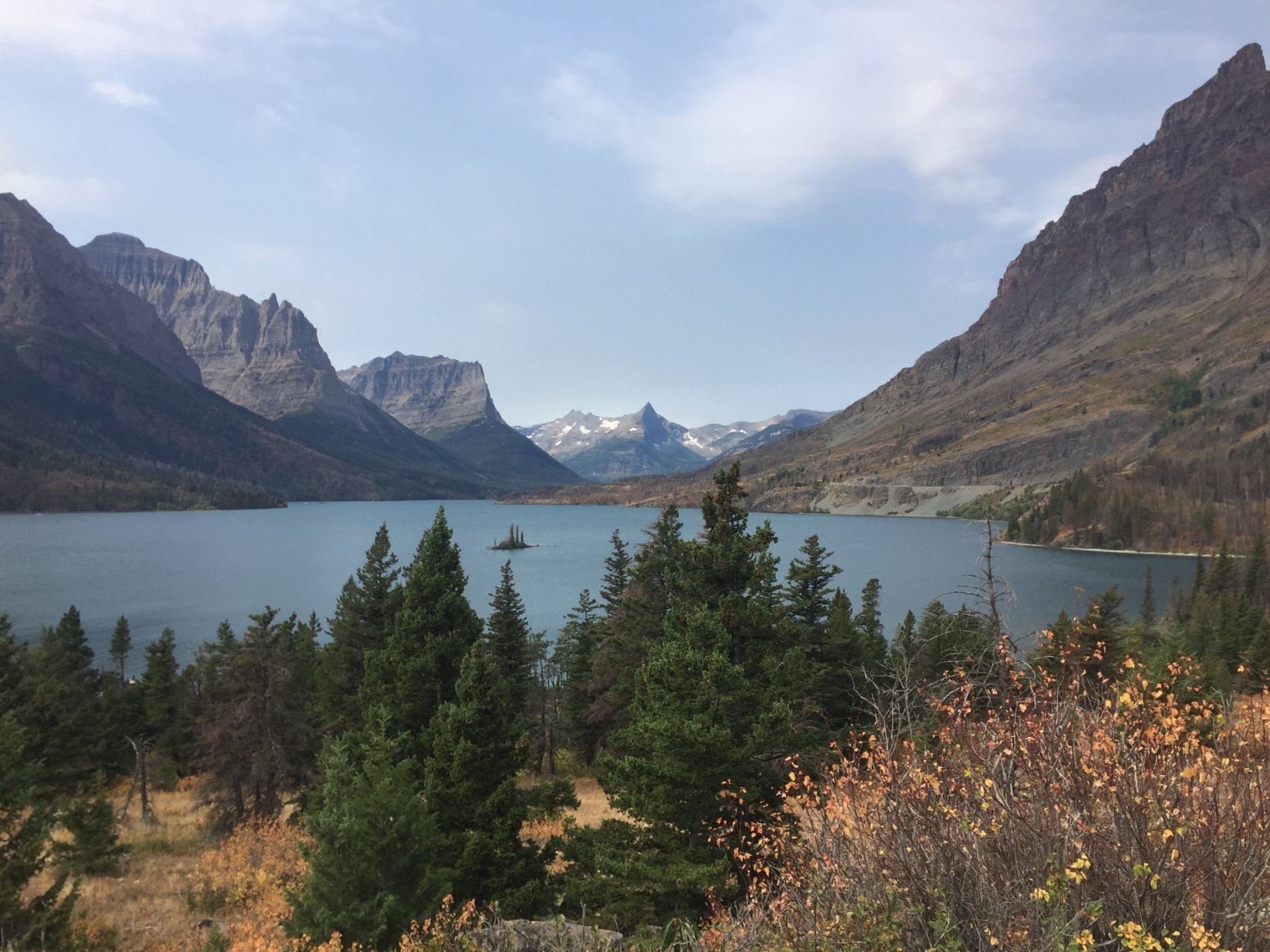 This Sept. 4, 2017 photo shows a view of Glacier National Park in Montana from the park's famous Going-to-the-Sun Road. (AP Photo/Beth J. Harpaz)