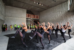 Dancers perform in one under-construction space during a media event for the Kennedy Center's REACH expansion (Yassine El Mansouri)