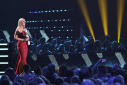 Lindsey Vonn presents a performance at the CMT Music Awards at the Bridgestone Arena on Wednesday, June 6, 2018, in Nashville, Tenn. (AP Photo/Mark Humphrey)