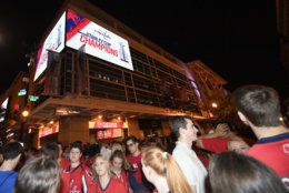 Washington Capitals fans clog the streets outside Capital One Arena in Washington after Game 5 of the NHL hockey Stanley Cup Final between the Capitals and the Vegas Golden Knights in Las Vegas, Thursday, June 7, 2018. The Capitals won the Stanley Cup. (AP Photo/Nick Wass)