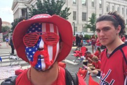 With Game 5 hours away, Caps fans had their game faces on outside Capital One Arena. (WTOP/Kristi King)