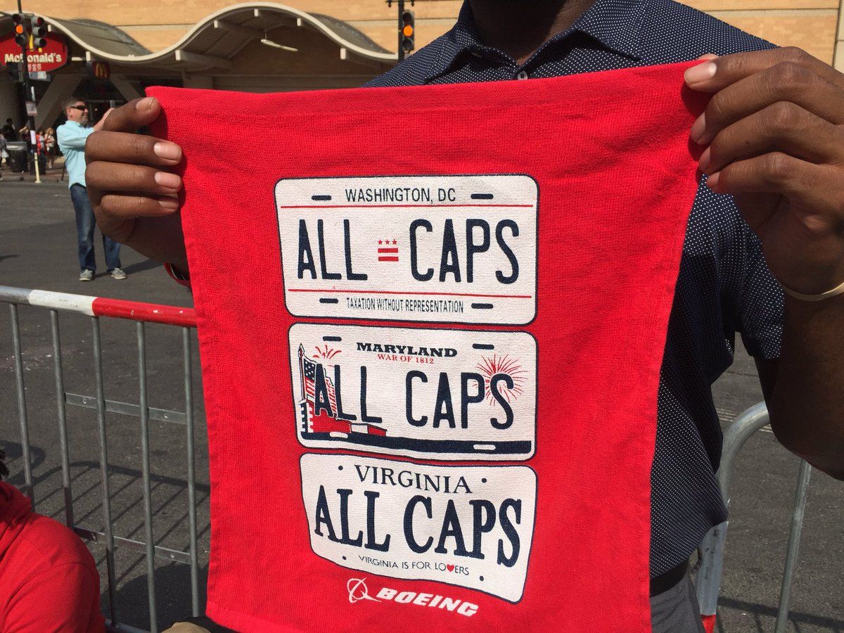 This rally towel available outside Capital One Arena observes all corners of "the DMV." (WTOP/Kristi King)