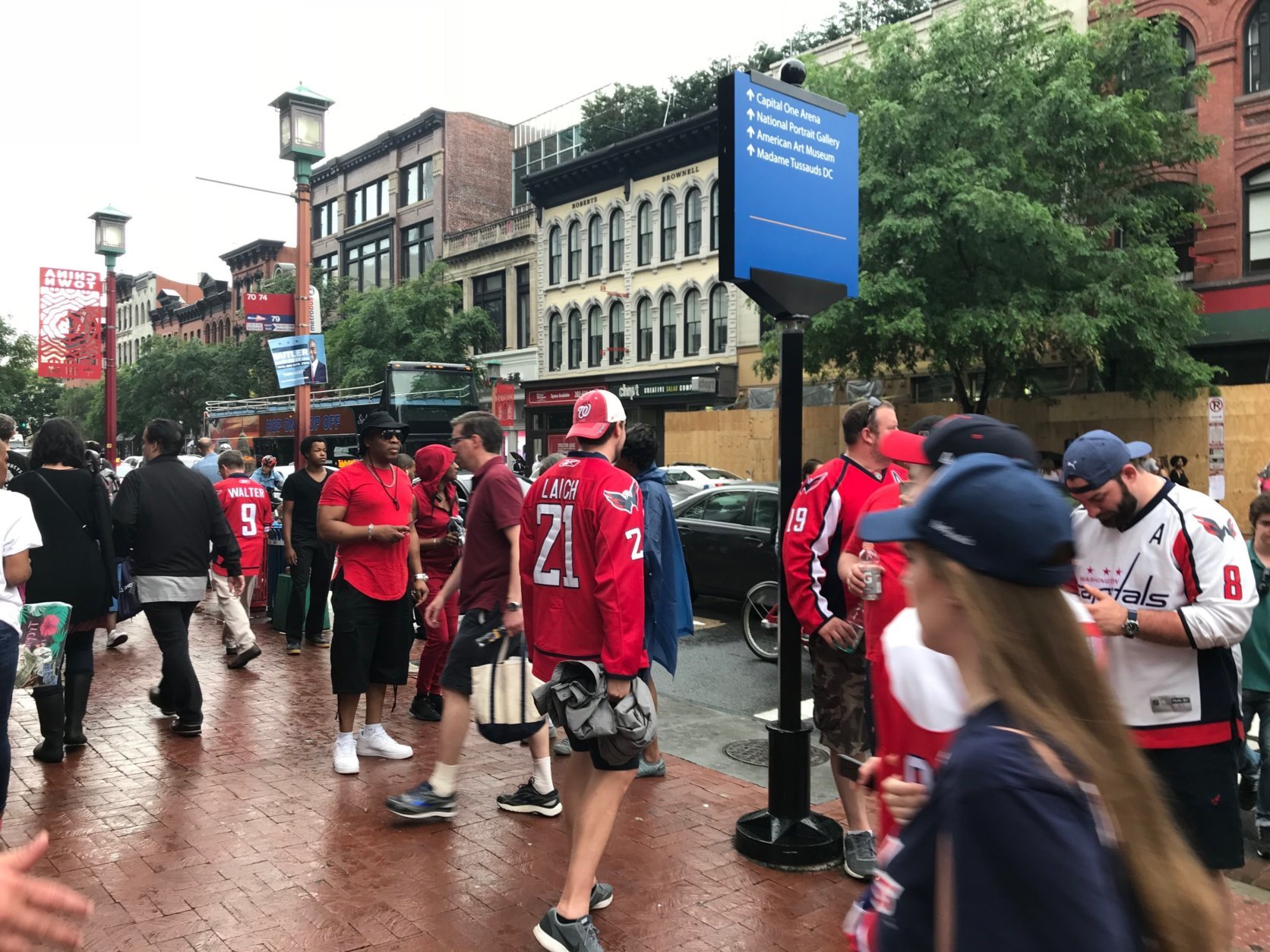 Sidewalks are jammed with people outside Gallery Place before Game 3 of the Stanley Cup Final between the Washington Capitals and the Vegas Golden Knights on Saturday, Jne 2, 2018. (WTOP/Dick Uliano)