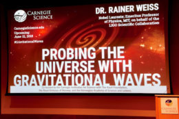 The stage is set for Dr. Weiss's lecture. (Courtesy Greg Redfern)